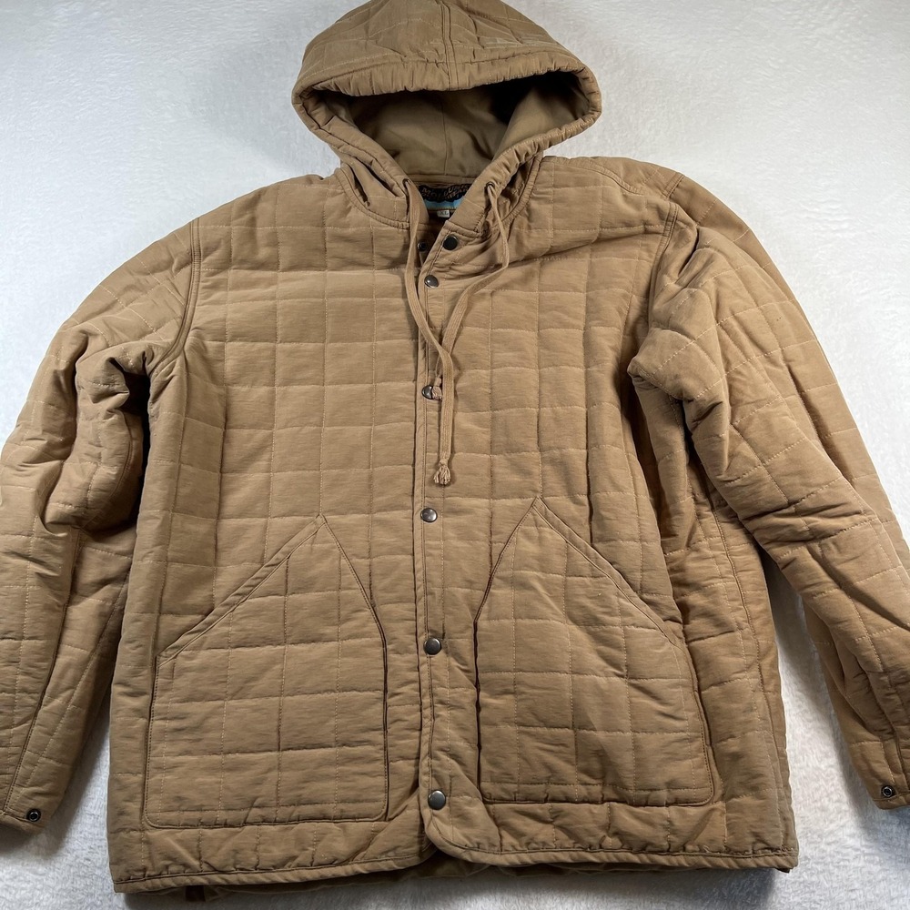 Mollusk Jacket Mens XL Brown Quilted Hooded Snap Front Outdoor Insulated
